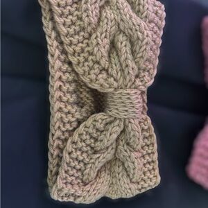 Chunky Knit Bow Headband - Tan